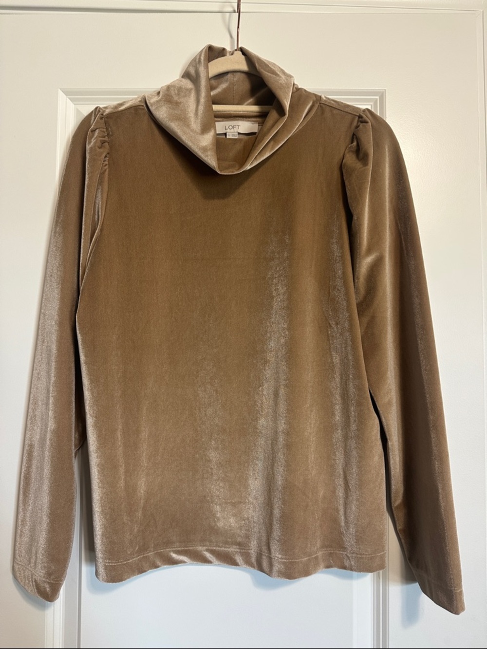 LOFT Velvet Cowl Neck Long Sleeve Blouse - Taupe Brown